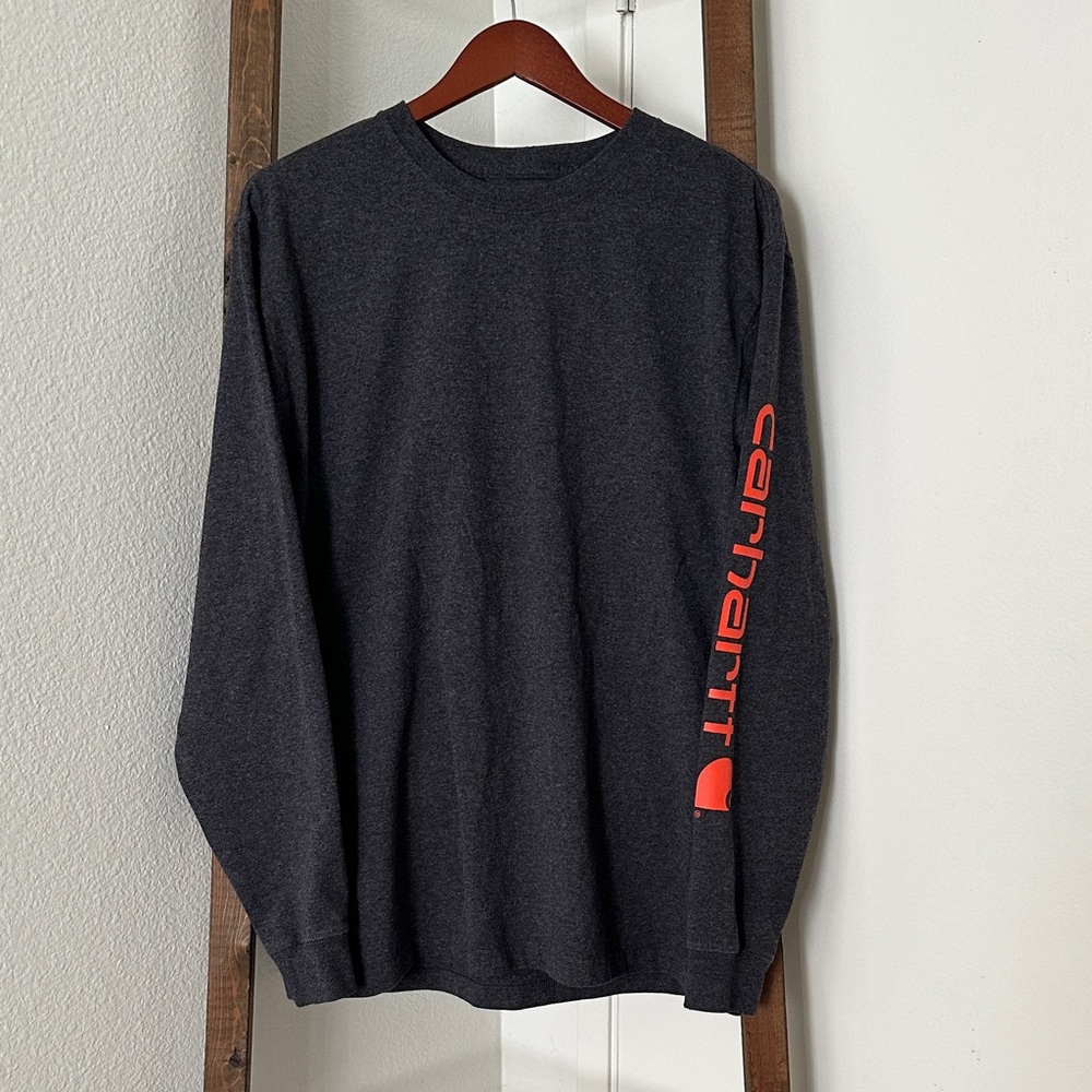 Carhartt Charcoal Long Sleeve Shirt with Bold Red Logo